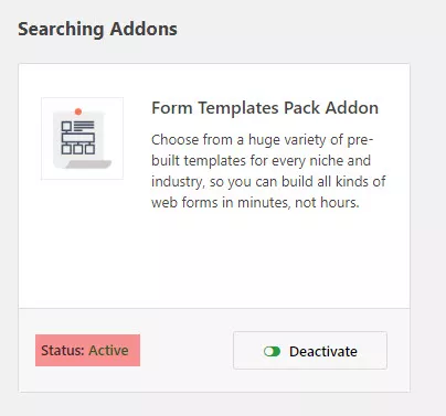 Wpforms form templates addon installed