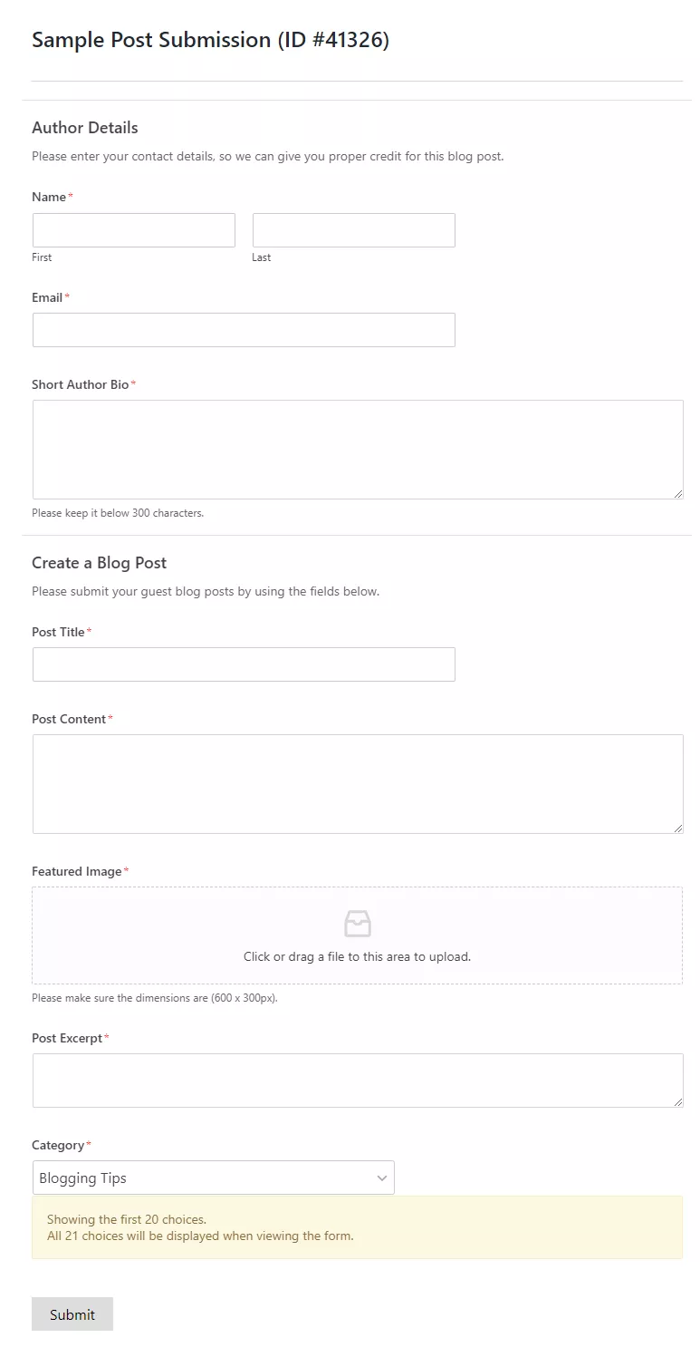 Wpforms sample post submission form