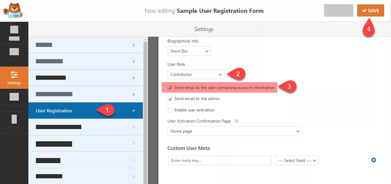 Wpforms user registration form settings