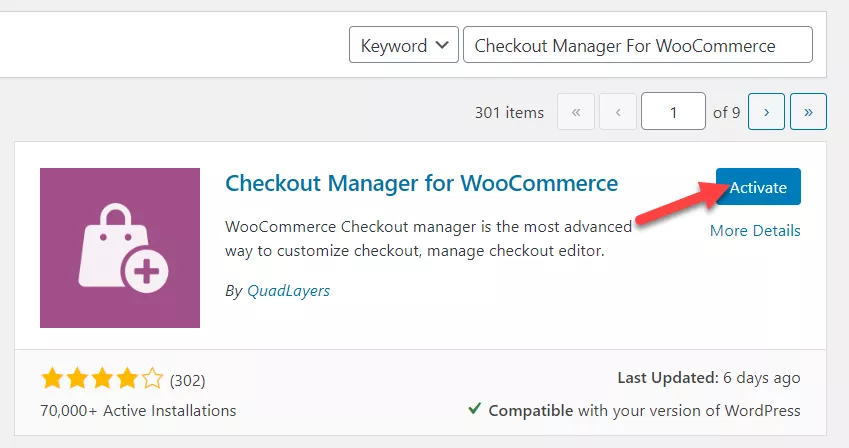 Activate checkout manager plugin