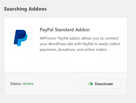 Paypal addon activated