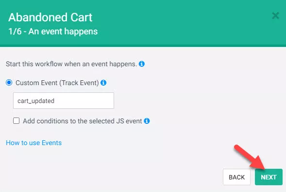 Step 1 - choose cart_updated as event
