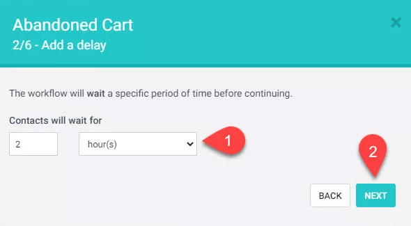 Step 2 - choose delay period for abandoned cart workflow