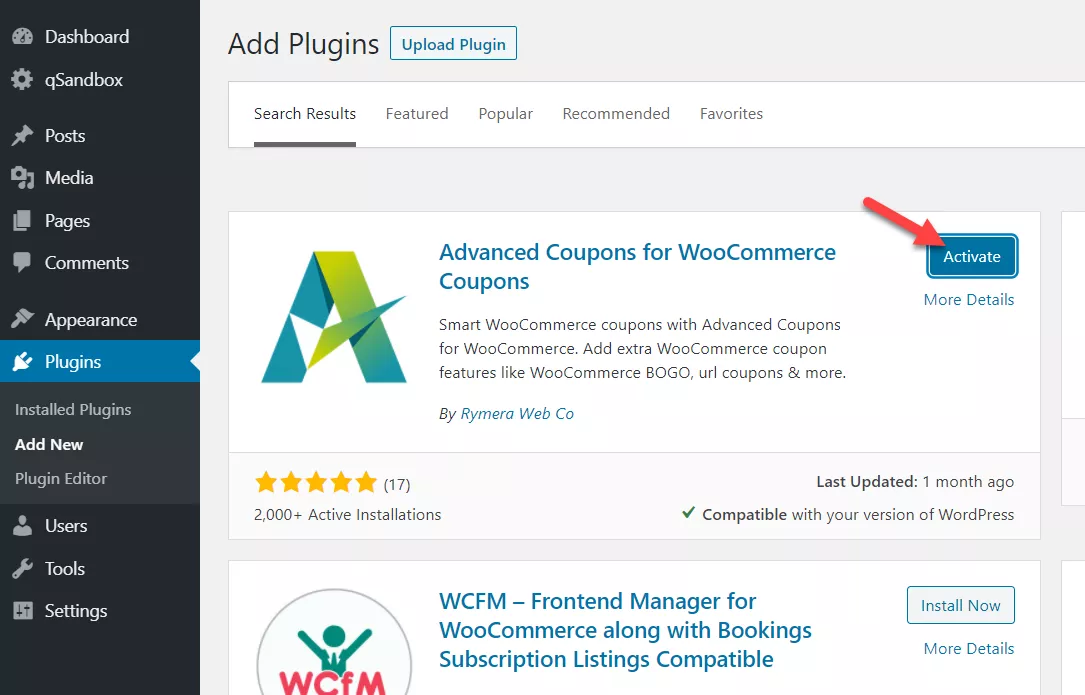 activate advanced coupons plugin
